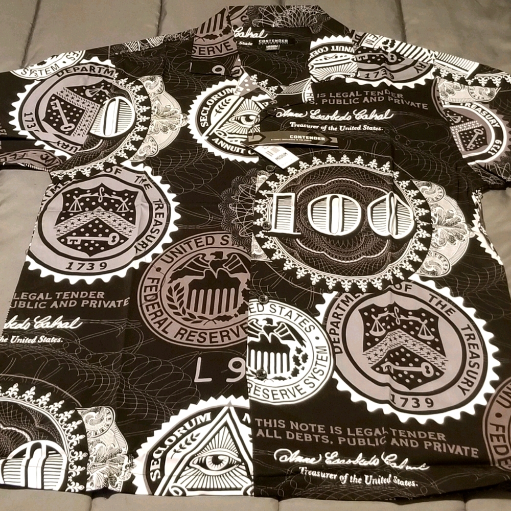 $100 Dollar Print Short Sleeve Button Up Shirt